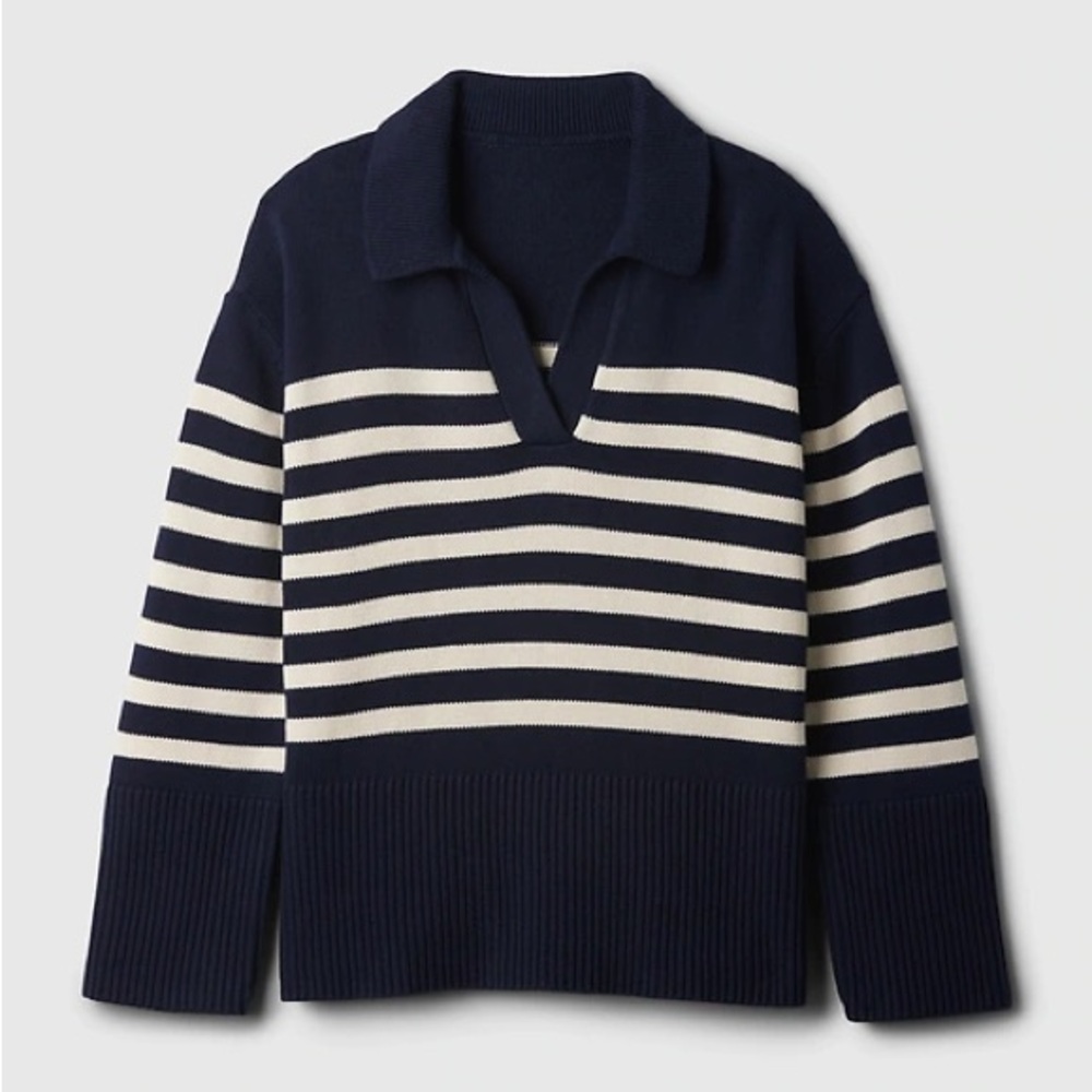 Gap 90’s‎ Women's Navy & Cream Striped Collared Knit Cotton Sweater Size M - Picture 5 of 6
